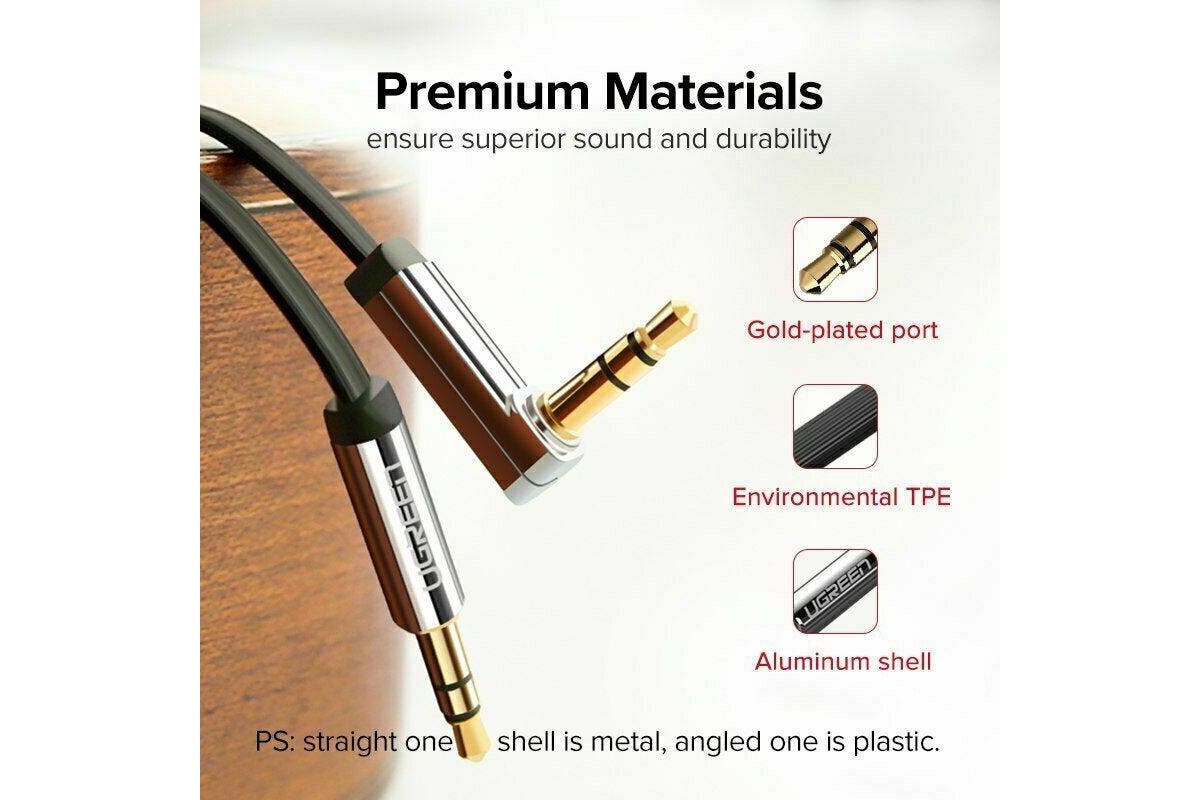 UGREEN (AV119) 3.5mm Male to 3.5mm Male Elbow Audio Connector Adapter Cable Gold-plated Port Car AUX Audio Cable - 3M