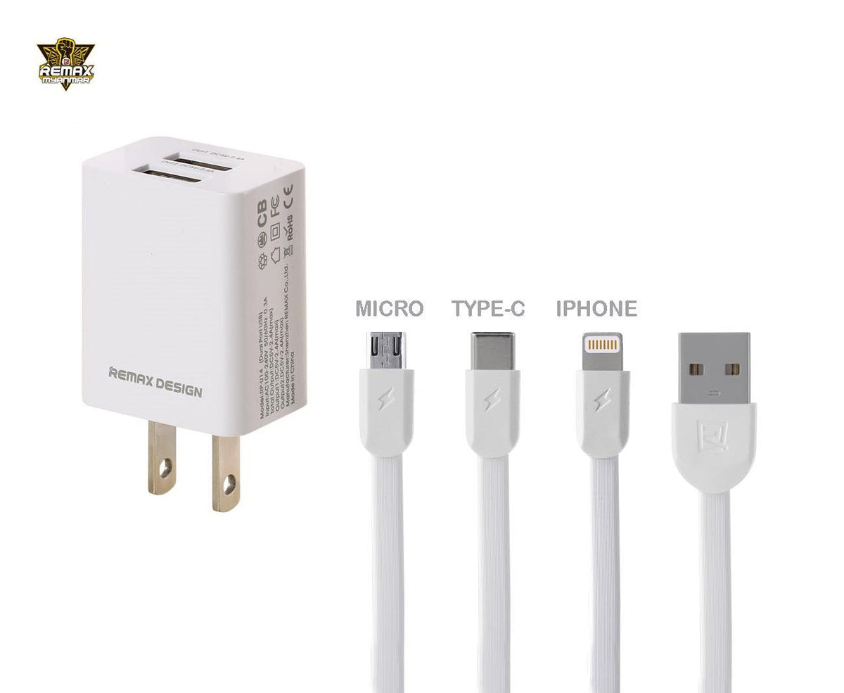 REMAX RP-U14 PRO (TYPE-C) DUAL USB 2.4A CHARGER&DATA CABLE,USB Phone Charger,Mobile Phone Charger,Smart Phone Charger,Andriod Phone Charger , Muti port usb charger,quick charger,fast charger,the best usb phone charger,wall charger,Portable Charger