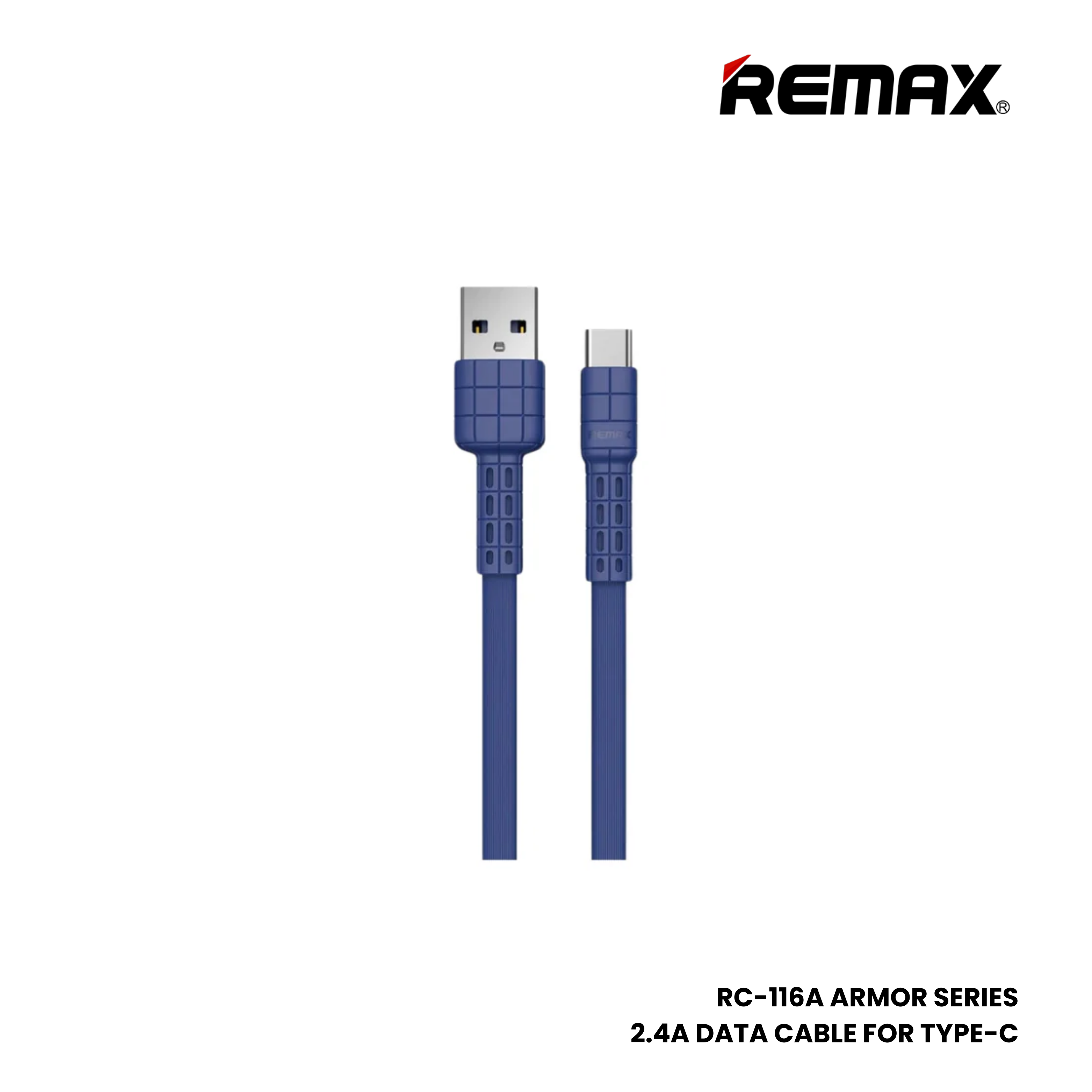 2.4A ( Type-C )-REMAX RC-116A Armor Series 2.4A USB to Type-C Charging Data Cable - Black