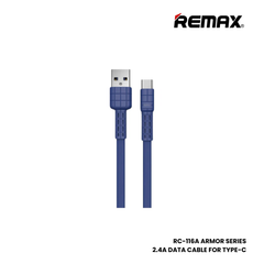 2.4A ( Type-C )-REMAX RC-116A Armor Series 2.4A USB to Type-C Charging Data Cable - Black