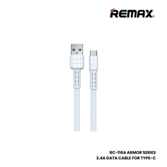 2.4A ( Type-C )-REMAX RC-116A Armor Series 2.4A USB to Type-C Charging Data Cable - White