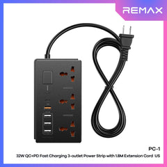 REMAX - PC-1 PD+QC Fast Charging Power Strip (32W) - Black
