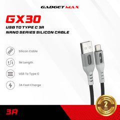 Gadget Max - GX30 (A) Nano Series USB To Type-C 3A Silicon Fast Charging Data Cable - White