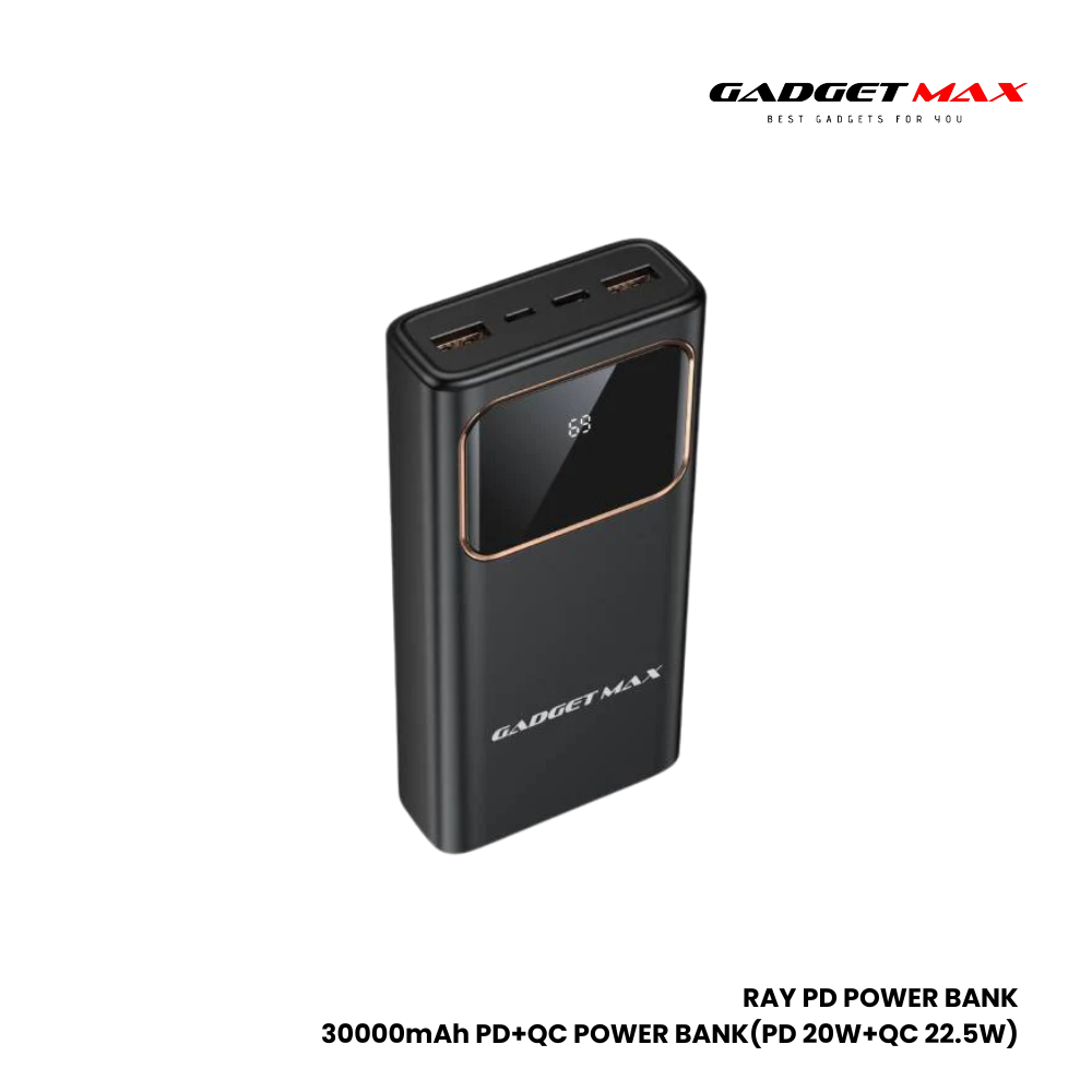 GADGET MAX RAY PD Series 30000mAh PD+QC Fast Charging Power Bank(PD 20W+QC 22.5W) - Black