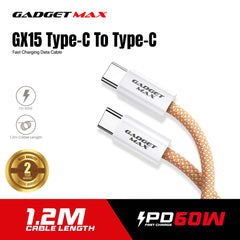 GADGET MAX GX15 FAST CHARGING TYPE-C TO TYPE-C CHARGING DATA CABLE PD(60W) (1.2M) - PURPLE
