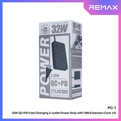 REMAX - PC-1 PD+QC Fast Charging Power Strip (32W) - Black