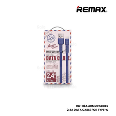 2.4A ( Type-C )-REMAX RC-116A Armor Series 2.4A USB to Type-C Charging Data Cable - White