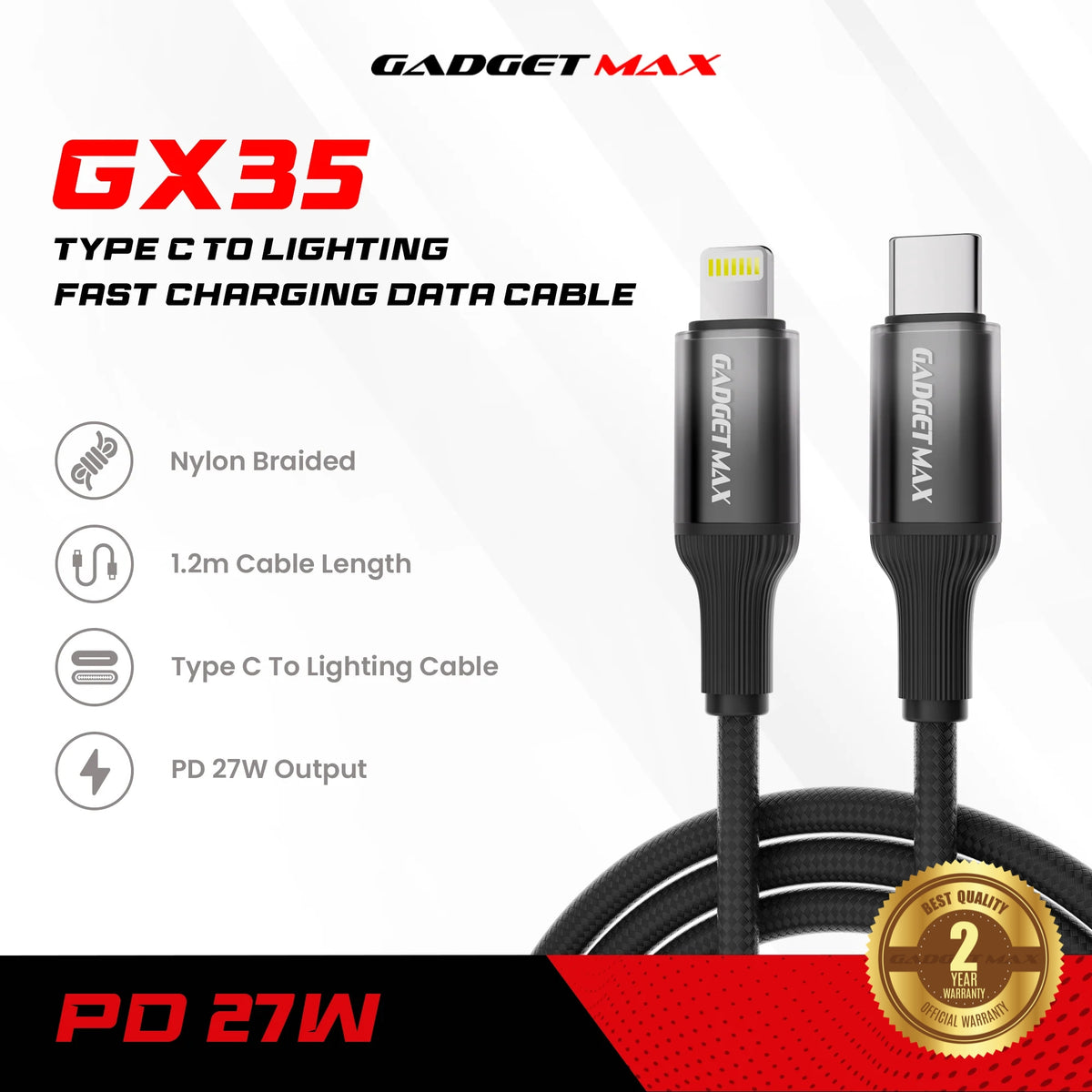 Gadget Max - GX35 C-L Gradient Series PD Fast Charging Data Cable (27W) - Yellow