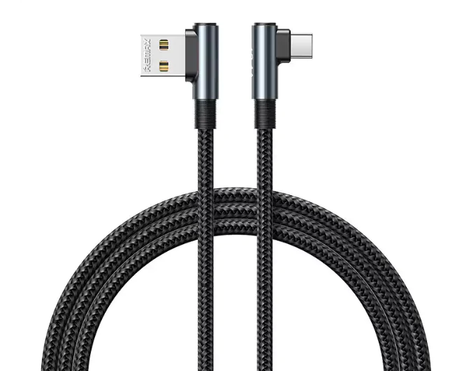 REMAX RC-C002 A-C RANGER 2 SERIES 2.4A 90 ELBOW BRAIDED ALUMINUM GAMING DATA CABLE FOR TYPE-C(1M), Type-C Cable, Data Cable, Charging Cable, Android Cable