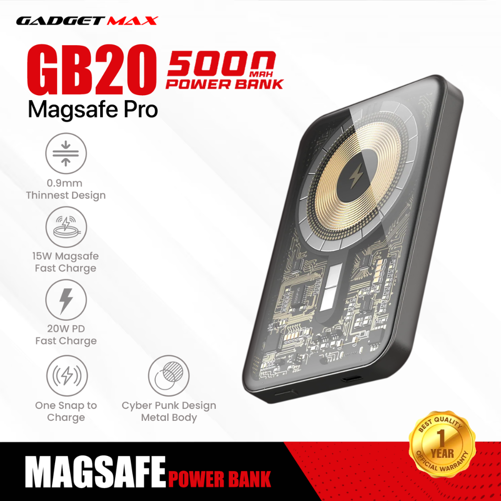 GADGET MAX GB20 Magsafe Pro 5000mAh PD Magnetic Wireless Power Bank(PD 20W) - Grey