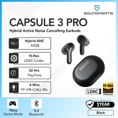 SOUNDPEATS - Capsule 3 Pro Powerful Hybrid ANC Bluetooth Wireless Earbuds - Black