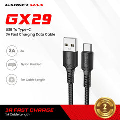 GADGET MAX - GX29 Woven Series USB To Type-C Fast Charging Data Cable (3A) - Black