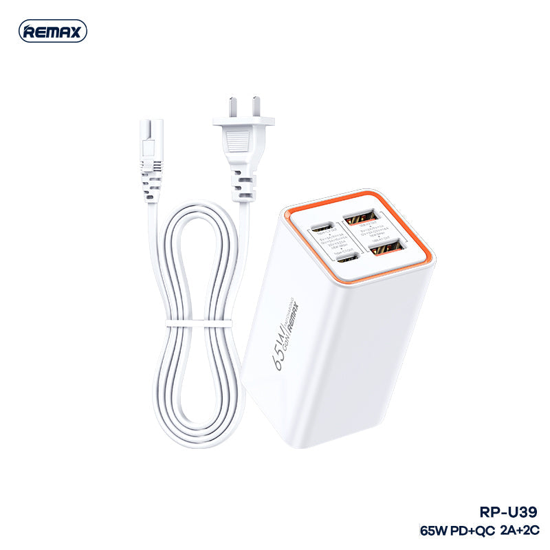 REMAX RP-U39 WAYU SERIES 65W PD+QC GAN FOLDABLE CHARGER CN ( 2USB / 2TYPE-C ) (244486) (NPL-12/2022), 65W GAN Charger, PD+QC Charger