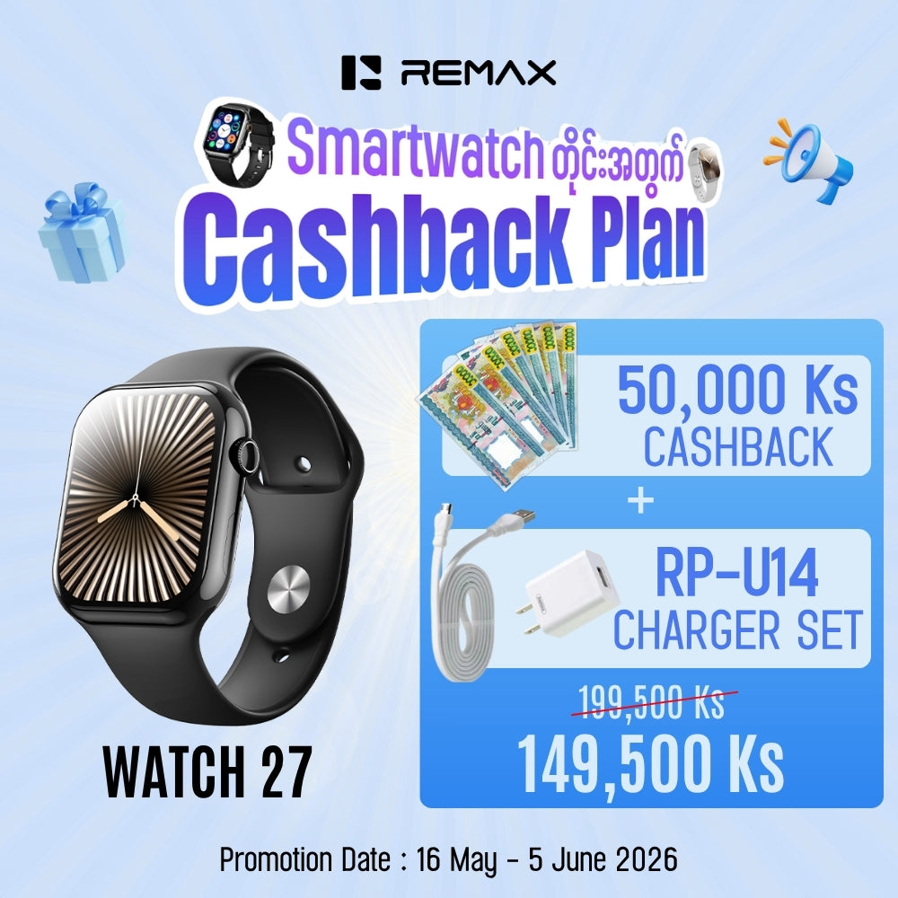 REMAX - Watch 27 46mm Integrated Zinc Alloy Smart Watch - Black