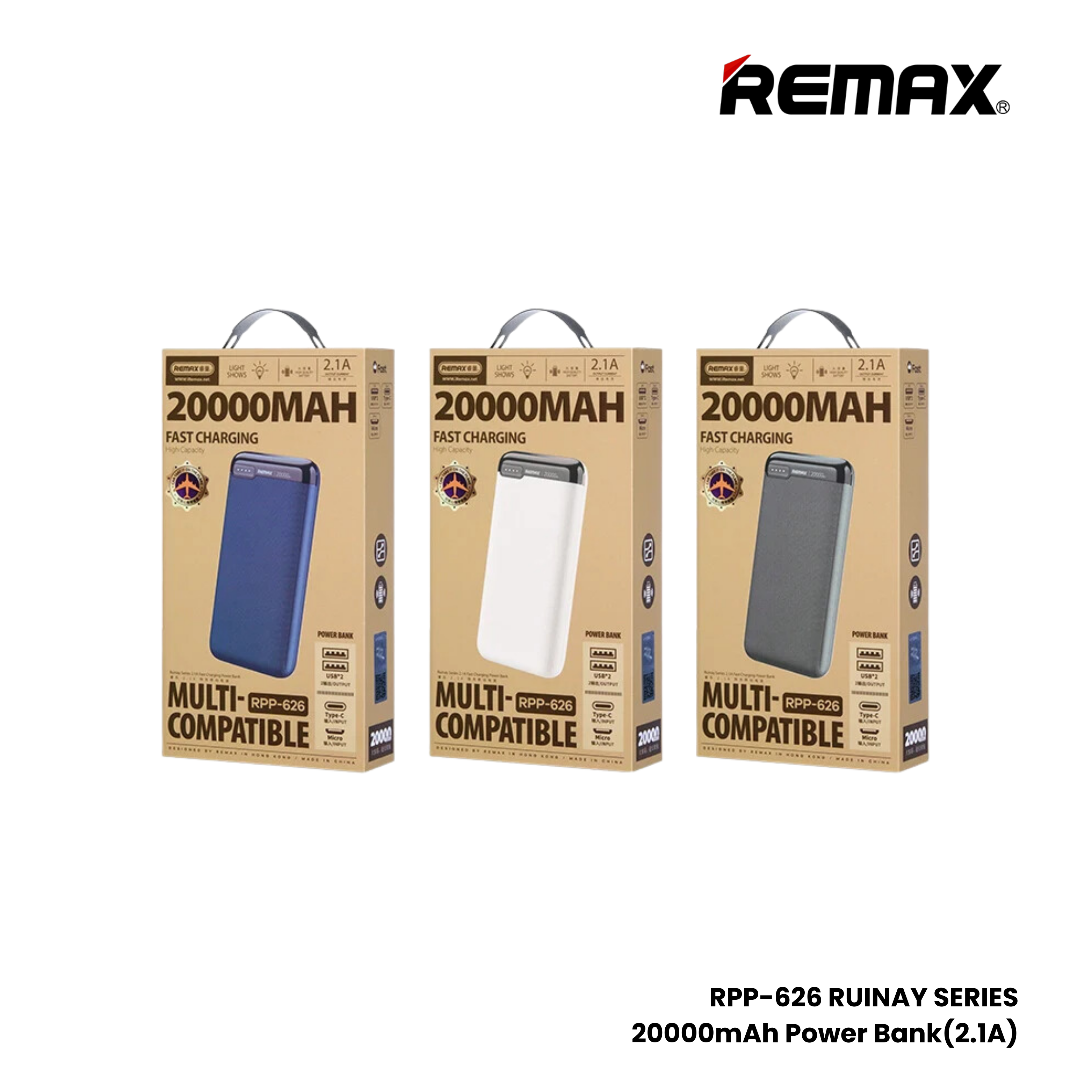 REMAX RPP-625 Ruinay Series 10000mAh Fast Charging Power Bank(2.1A) - Blue