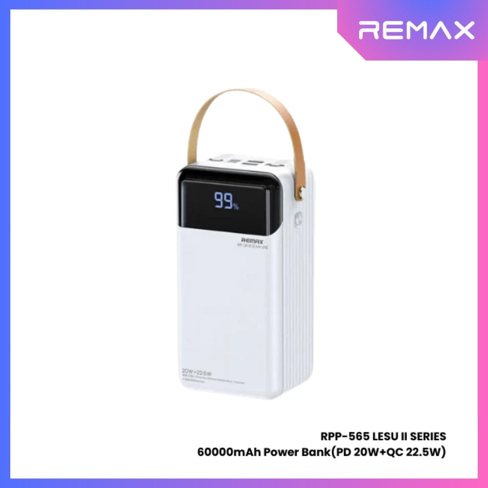 REMAX - RPP-565 Lesu 2 Series 60000mAh PD+QC Fast Charging Power Bank (PD 20W+QC 22.5W) - White