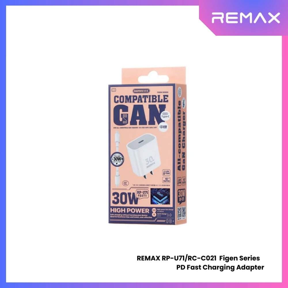 REMAX RP-U71/RC-C021 Figen Series 30W Gan PD Charger Set (PD+ C-C)- White