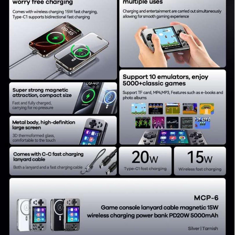 REMAX - MCP-6 5000mAh Game Console Magnetic PD Wireless Charging Power Bank ( 15W + PD20W ) - Silver