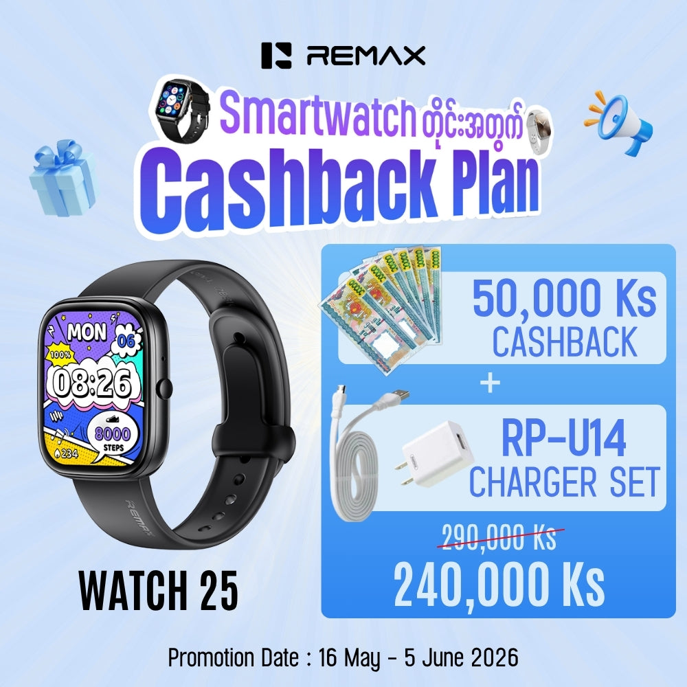 REMAX - Watch 25 IP68 Waterproof Smart Watch - Black