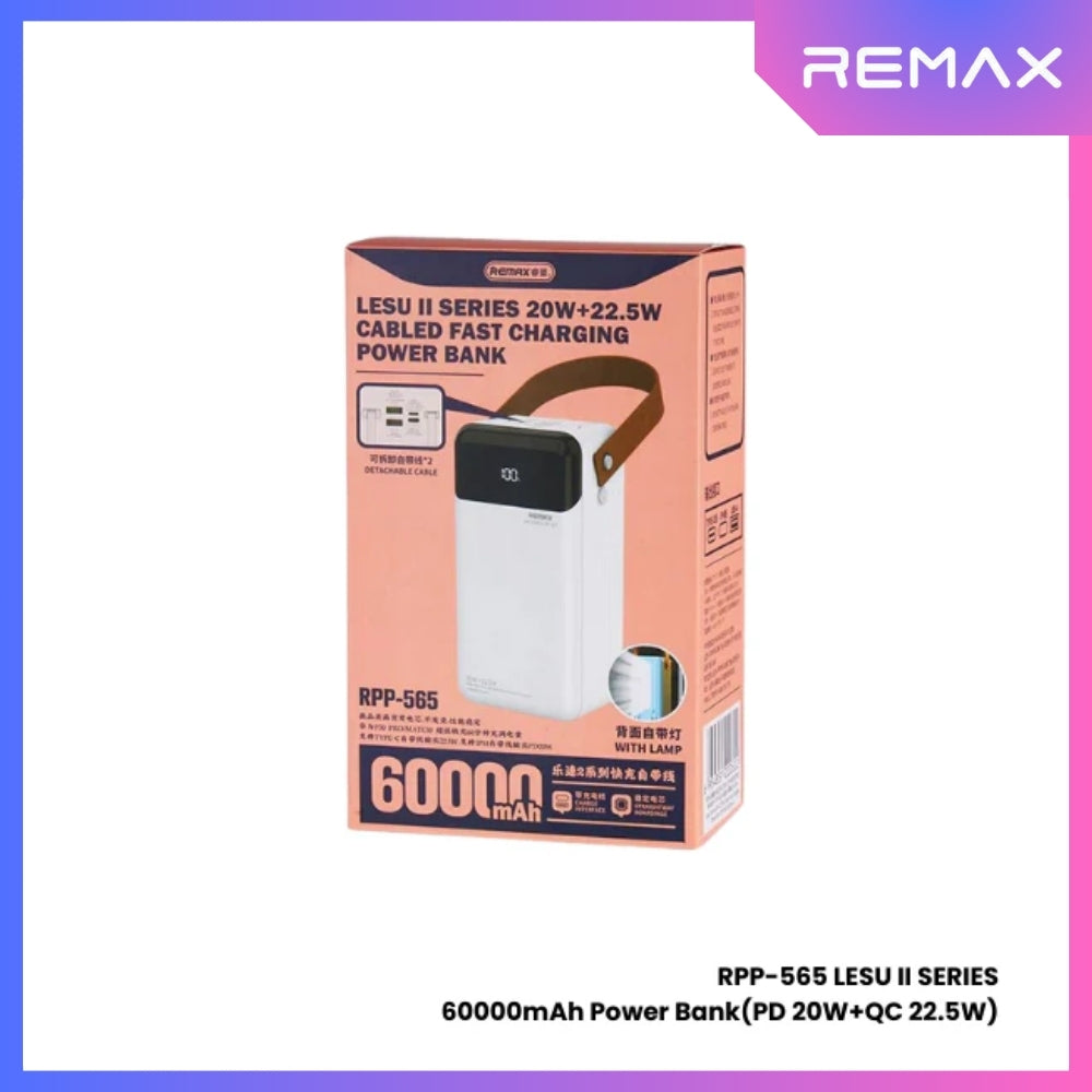 REMAX - RPP-565 Lesu 2 Series 60000mAh PD+QC Fast Charging Power Bank (PD 20W+QC 22.5W) - White
