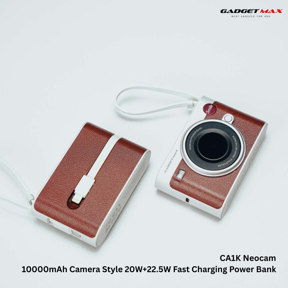 GADGET MAX - CA1K 10000mAh Neocam Camera Style Fast Charging Power Bank (20W+22.5W) - Brown