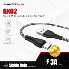 GADGET MAX GX02 TYPE-C  3A CHARGING DATA CABLE FOR TYPE-C (3A)(1M) - BLACK WHITE