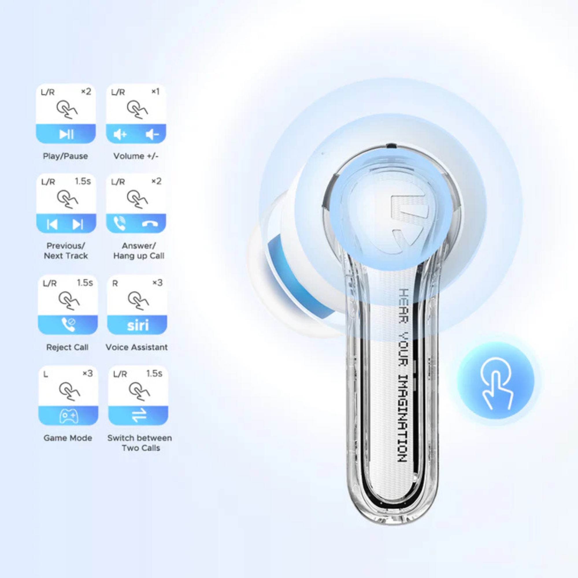 SOUNDPEATS - Clear Bluetooth Wireless Earbuds - White