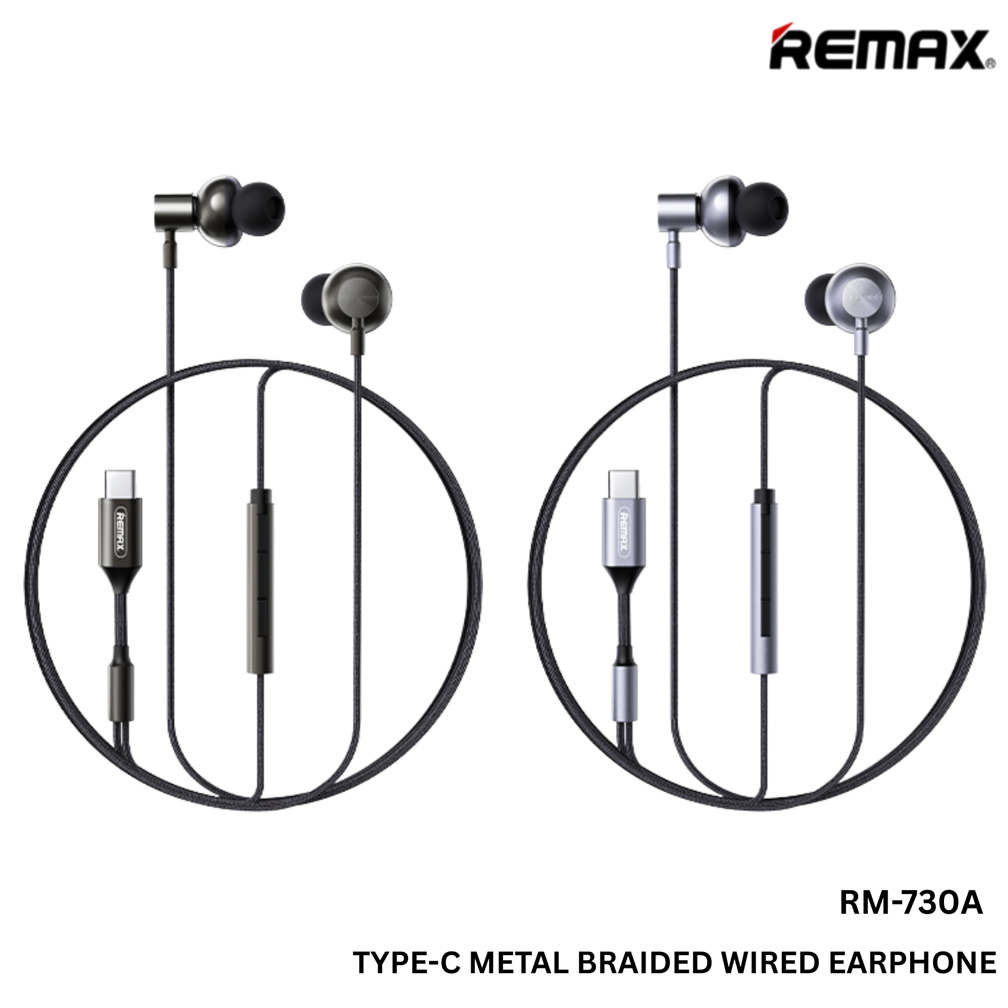 REMAX - RM-730 Type-C Metal Wired Earphone - Grey