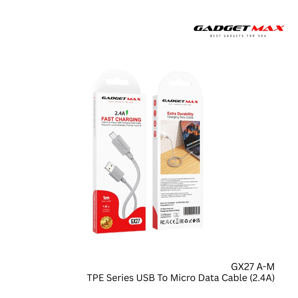 GADGET MAX - GX27 TPE Series USB To Micro Data Cable ( 2.4A ) - Grey