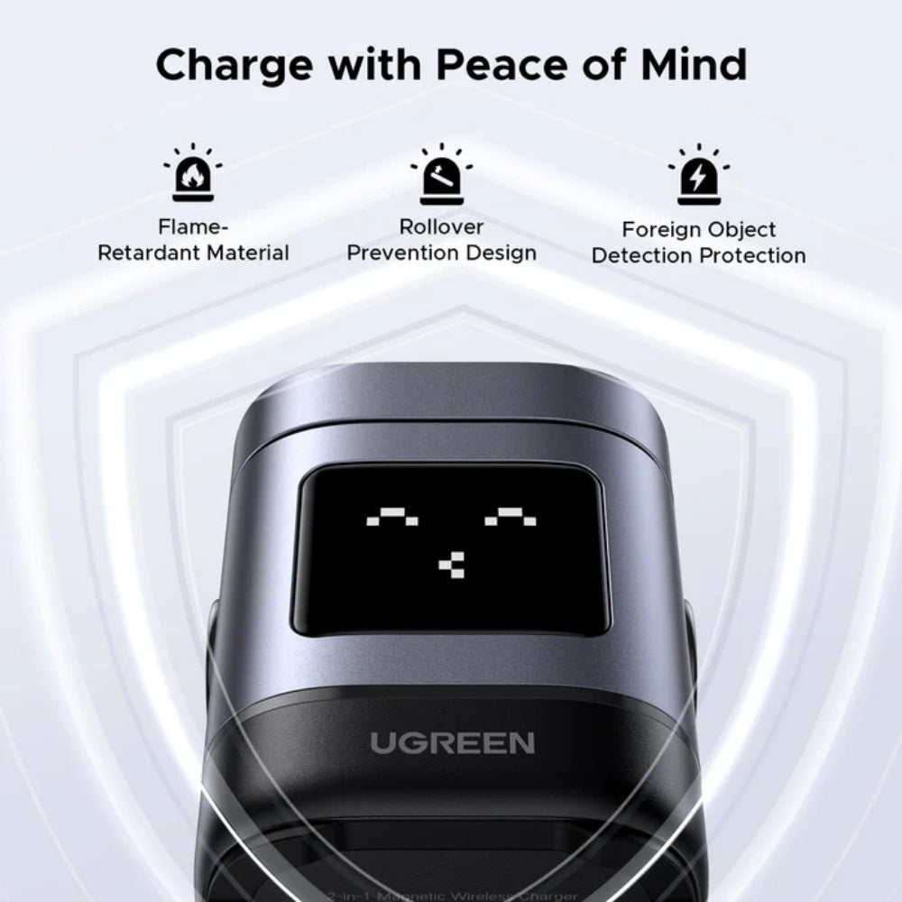 UGREEN - W709 Uno 2-In-1 Wireless Magnetic Charger (Qi2 | 15W) - Black/Grey
