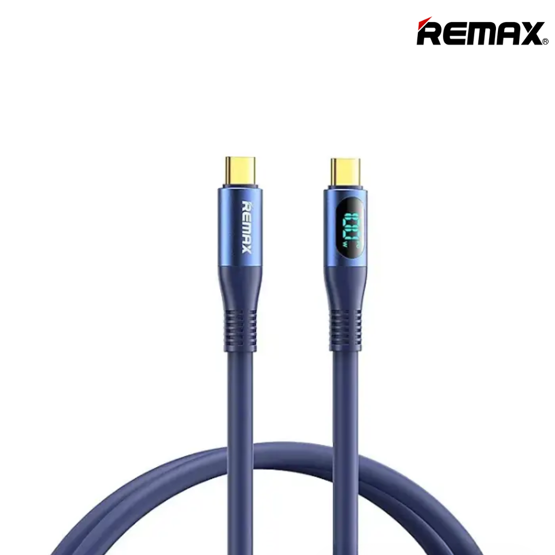 66W (C to C)-REMAX RC-C030 ZISEE SERIES 66W ALL-COMPATIBLE ELASTIC DATA CABLE WITH DIGITAL DISPLAY - Blue