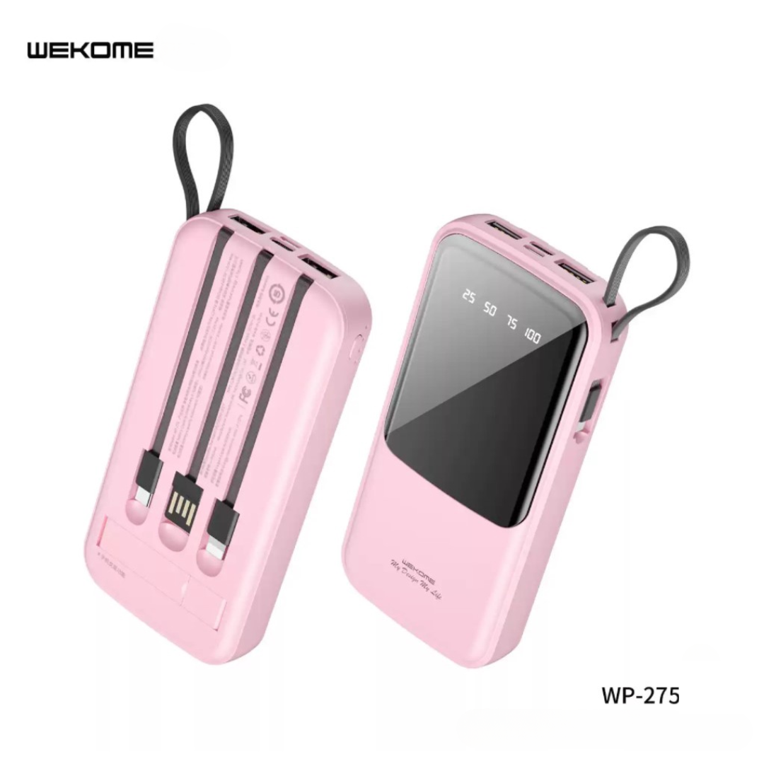 WEKOME WP-275 10000MAH GONEN SERIES POWER BANK WITH 4 CABLES - Pink