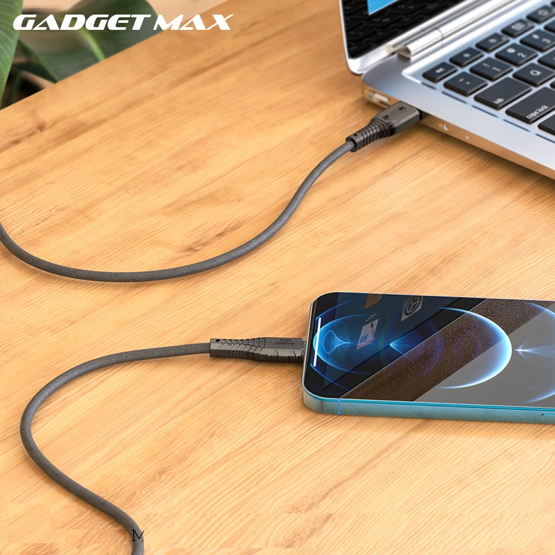 GADGET MAX GX07 IPH 2.4A NANO SILICONE CHARGING DATA CABLE FOR IPH (2.4A)(1M) - BLACK