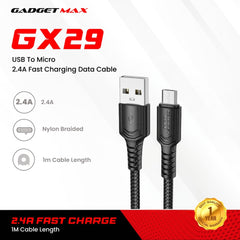 GADGET MAX - GX29 Woven Series USB To Micro Charging Data Cable (2.4A) - Black