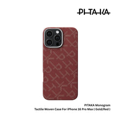 PITAKA - Monogram Tactile Woven Case For iPhone 16 Pro Max - Gold/Red