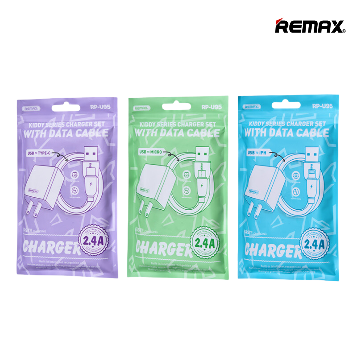 REMAX RP-U95 (LIGHTIING) KIDDY SERIES 2.4A TRAVEL CHARGER SET (1M)