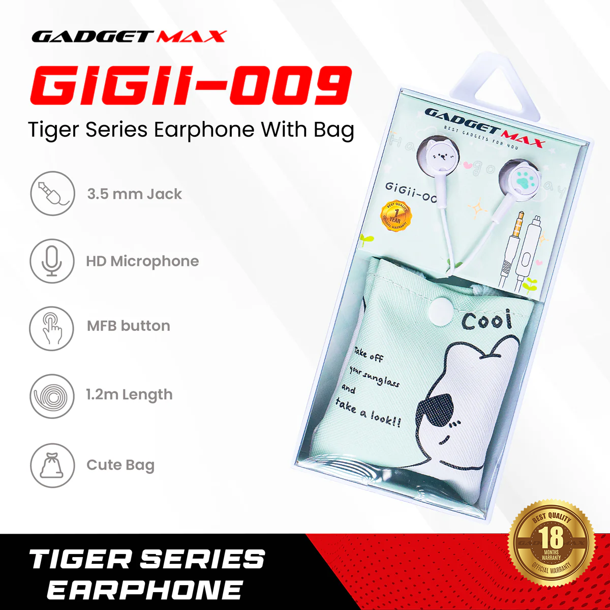 GADGET MAX - GIGII-009 3.5mm Chill Guys Series Wired Earphone - Green