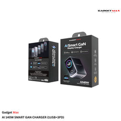 GADGET MAX - AI 140W (1USB+3PD) Smart GAN Charger - Grey