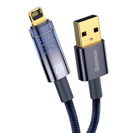 (Buy 1 Get 1) Baseus Explorer Series Auto Power-Off 2.4A iPhone Fast Charging Data Cable (1M) - Blue