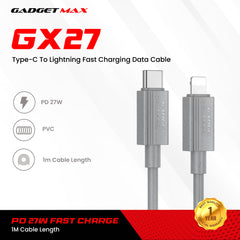 GADGET MAX - GX27 C-L TPE Series Type-C To Lightning Fast Charging Data Cable (27W) - Grey