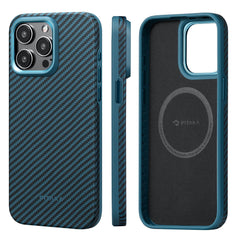 PITAKA iPhone 15 Pro MagEZ Case 4  (Black/Blue Twill)1500D