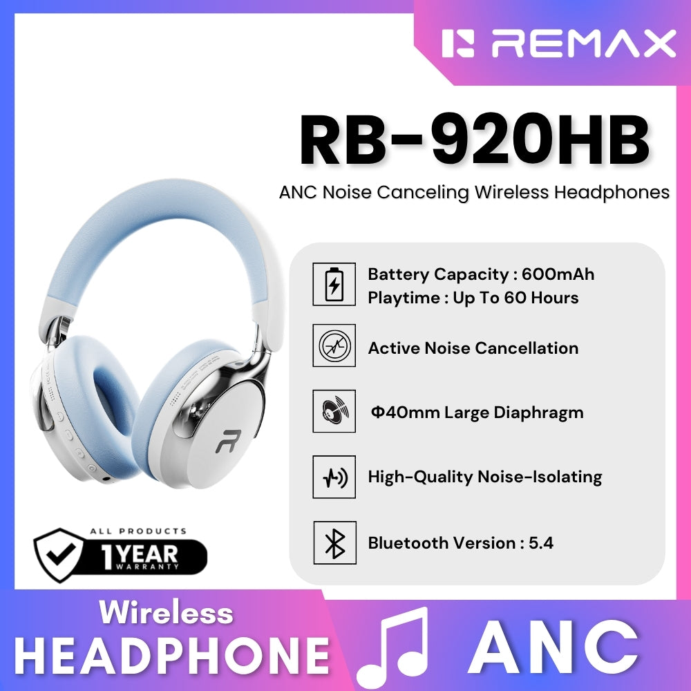 REMAX - RB-920HB ANC Noise Cancelling Bluetooth Wireless Headphone - White