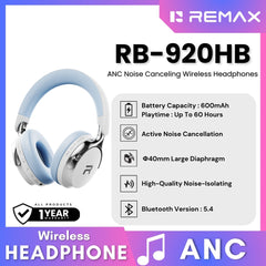 REMAX - RB-920HB ANC Noise Cancelling Bluetooth Wireless Headphone - White
