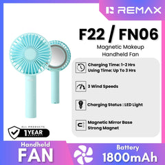 REMAX - F22 / FN06 Magnetic Makeup Mirror Handheld Fan ( 1800mAh ) - Blue