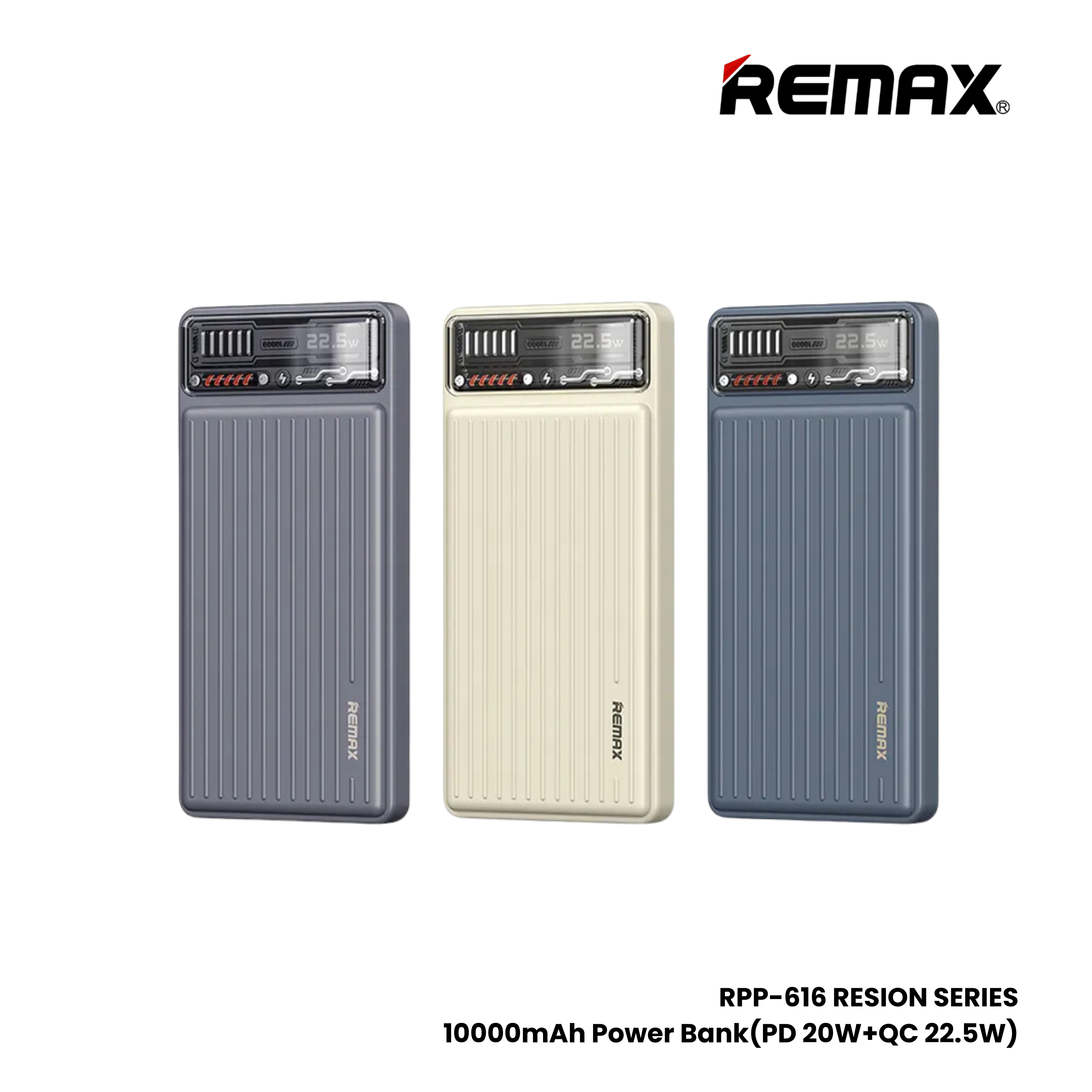 REMAX RPP-616 Resion Series 10000mAh PD+QC Fast Charging Power Bank(PD 20W+QC 22.5W) - Blue