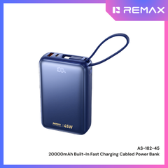 REMAX - AS-182-45 20000mAh 45W Built-In Fast Charging Cabled Power Bank - Blue