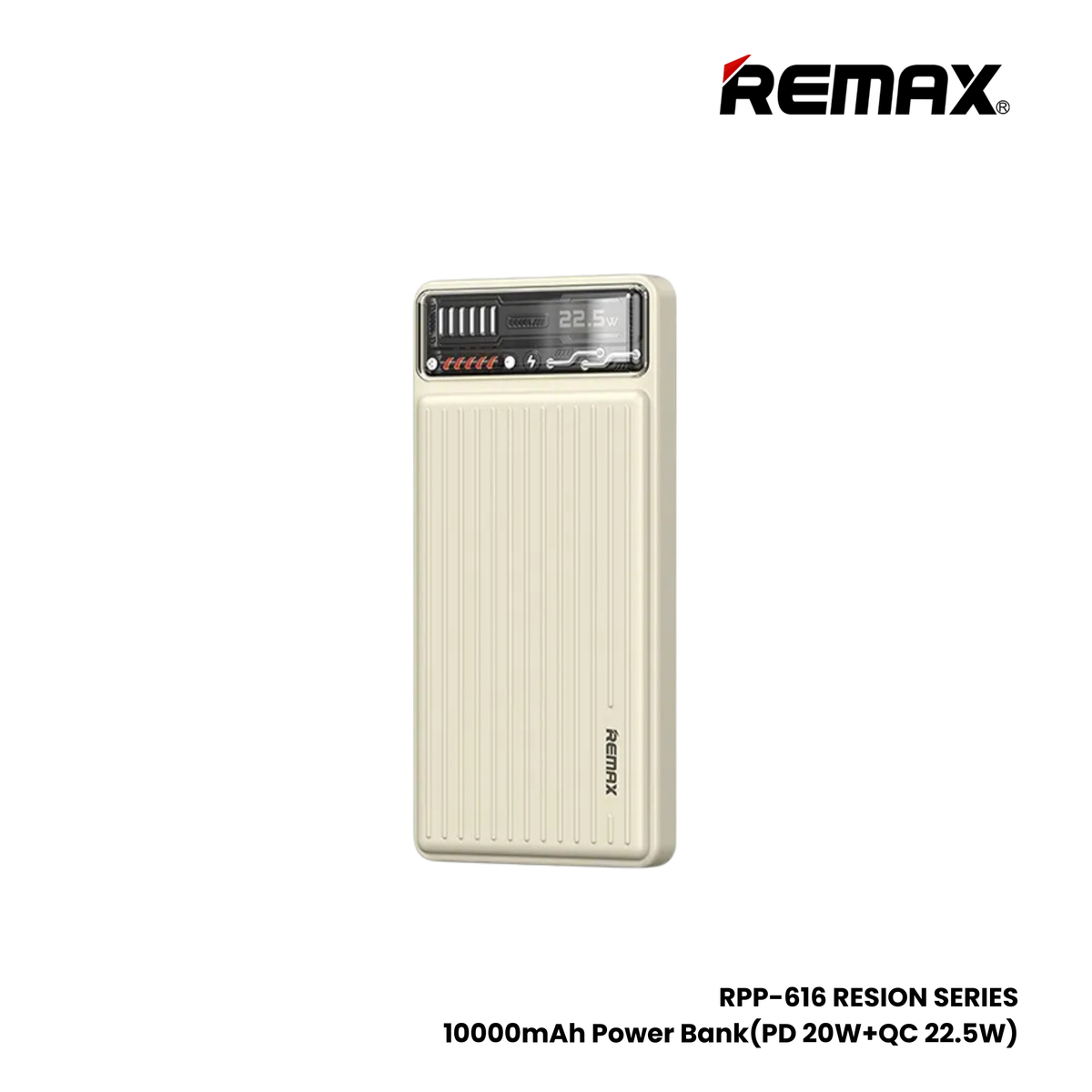 REMAX RPP-616 Resion Series 10000mAh PD+QC Fast Charging Power Bank(PD 20W+QC 22.5W) - White