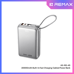 REMAX - AS-182-45 20000mAh 45W Built-In Fast Charging Cabled Power Bank - Silver