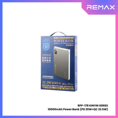 REMAX RPP-178 Kinyin Series 10000mAh PD+QC Fast Charging Power Bank(PD 20W+QC 22.5W) - Grey
