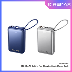 REMAX - AS-182-45 20000mAh 45W Built-In Fast Charging Cabled Power Bank - Blue